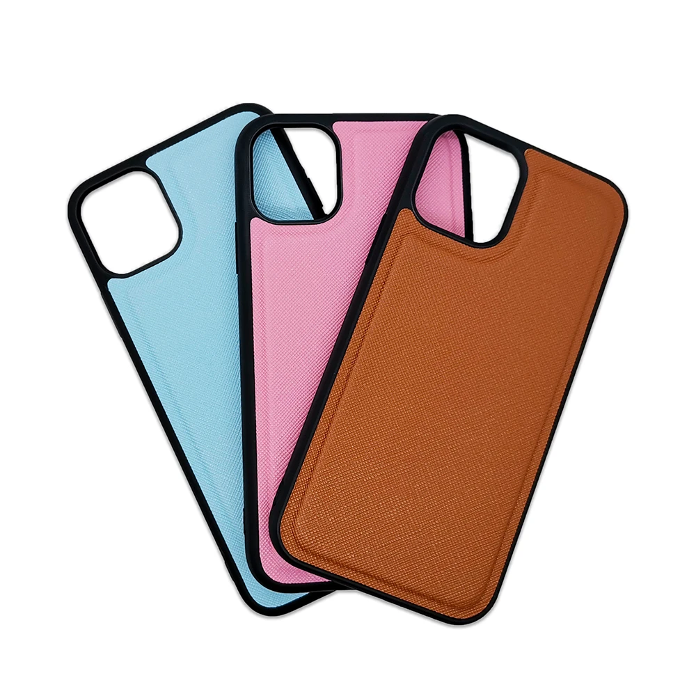
3D raised Vegan PU Saffiano fake Leather Mobile phone back covers case deboss logo fundas piel en stock tde for iPhone 12 