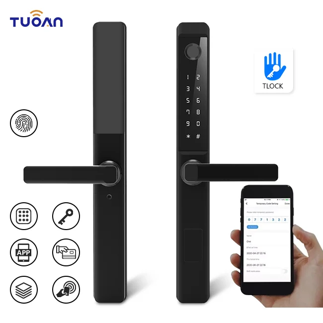 TUOAN TT-F9 Высококачественный тонкий умный дверной замок с отпечатком пальца TT замок из алюминиевого сплава Электрический дверной замок умный