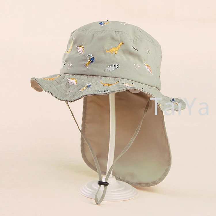 2023 весенне-летний новый Детский капюшон с вышитым динозавром для мальчиков и девочек От 2 до 6 лет детская шапочка-ведро для защиты шеи