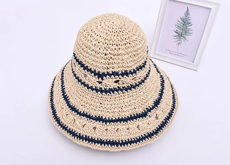 Полосатые брюки с широкими полями Защита от солнца бумага флоппи летняя соломенная шляпа оптом Панама пляжная для женщин Солнцезащитная