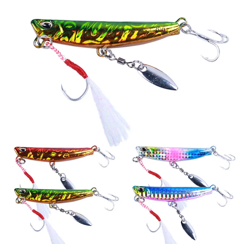 Wholesale 10g 20g 30g 60g Fishing  Metal Blade jig lure Bait with Rotating Spinner Spoon Jigs