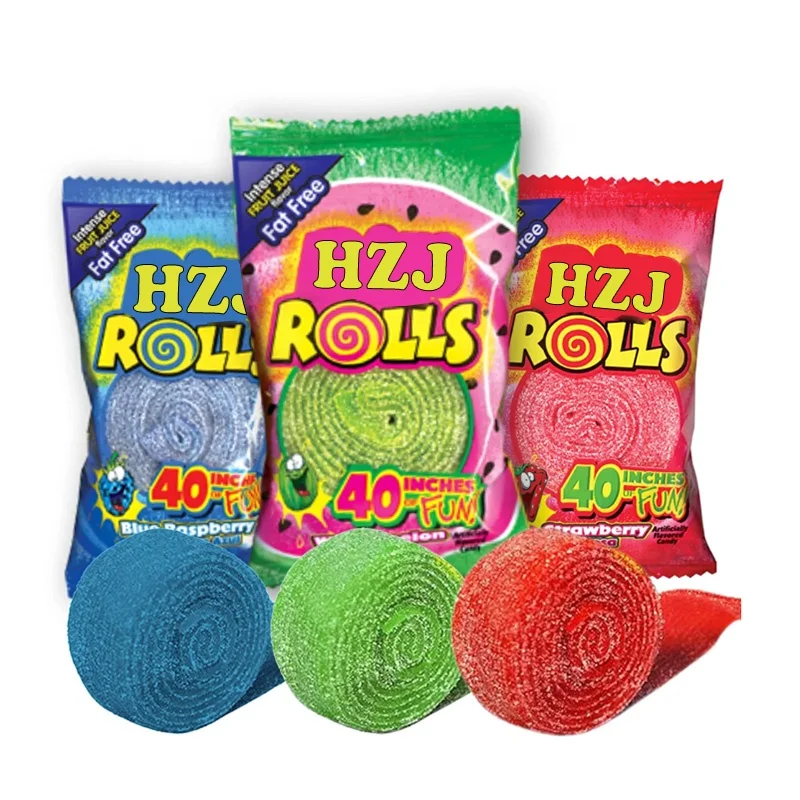 Popular rip rolls gummy sour belt candy factory