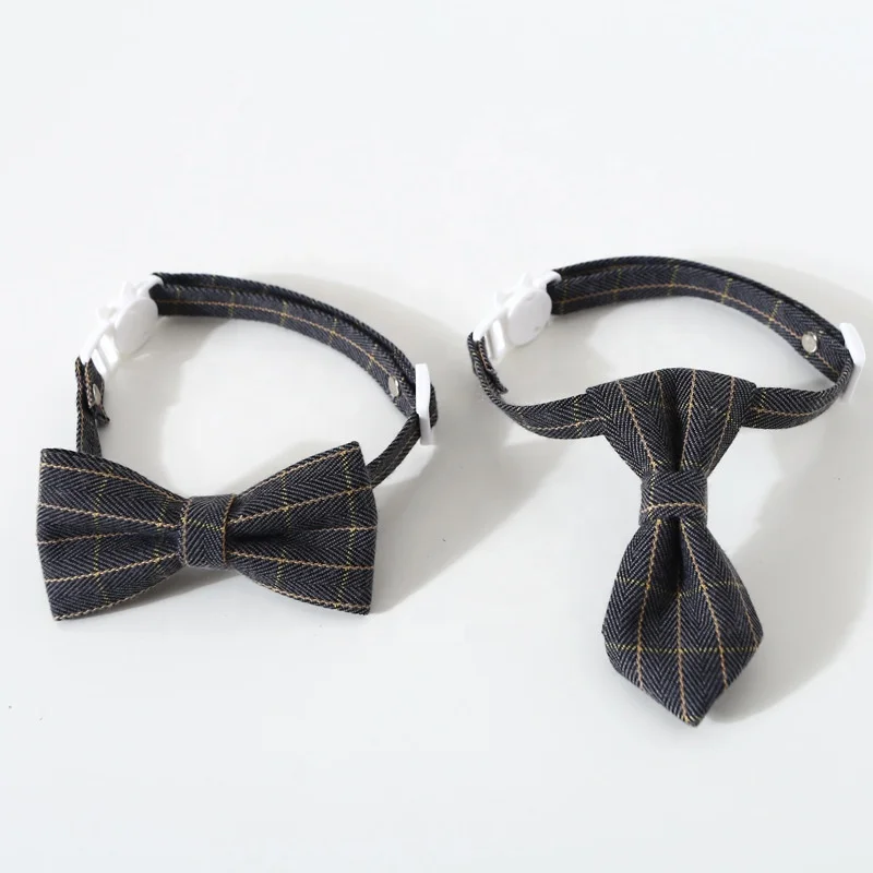 Pet Collar for Cats Dogs Plaid Bow Tie Cat Necklace Puppy Necktie Pet Supplies Adjustable Collar Cat Dog Accessories