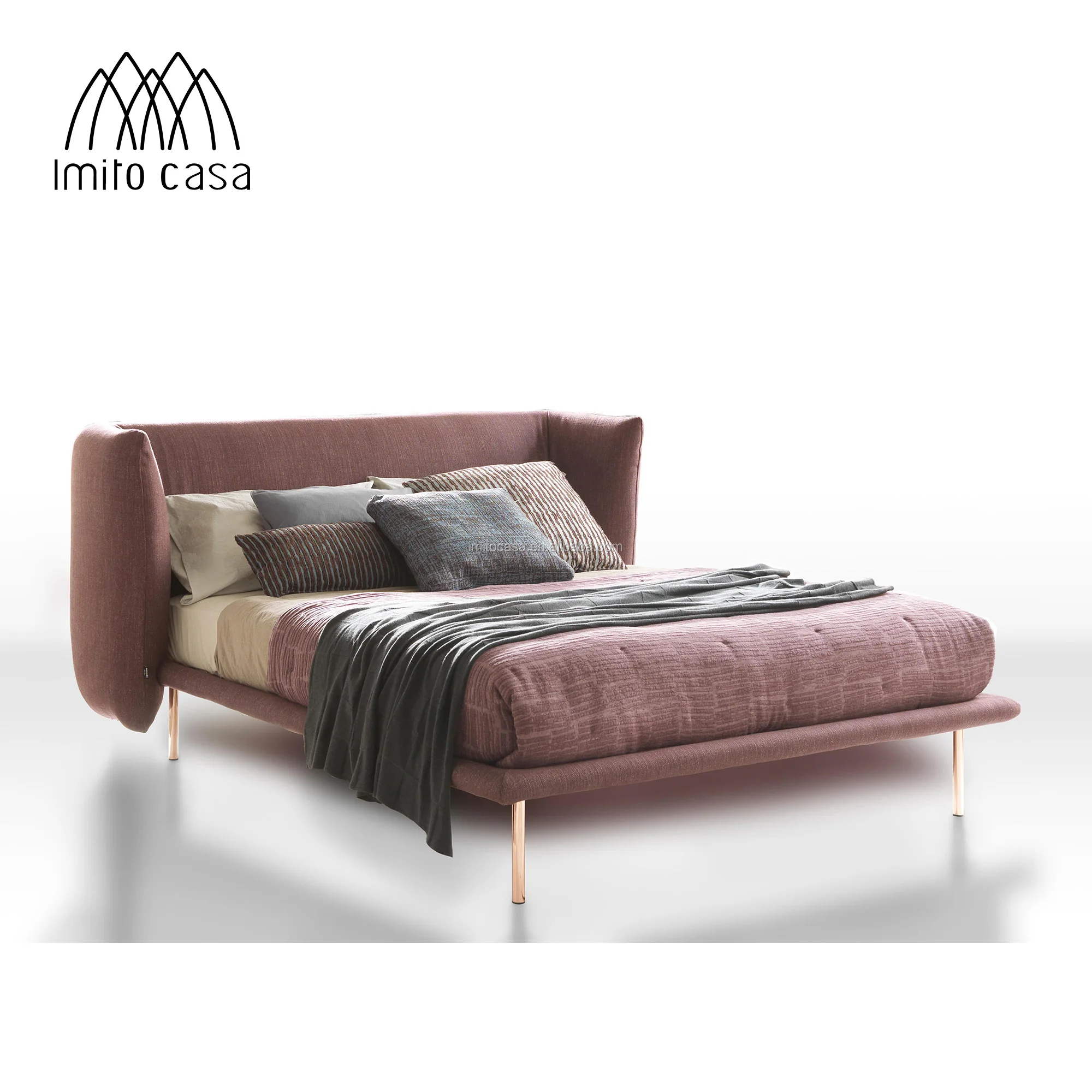 
IMITO CASA Italy Elegant Russet-red Fabric Bed Fashionable Hotel Double Bed European Modern King Size Bedroom Furniture Sets 