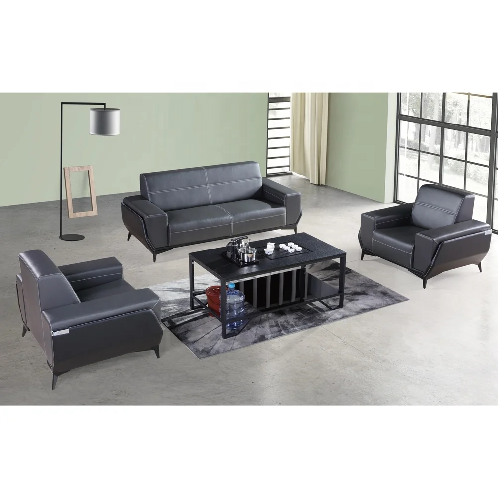 Modern Home Furniture Hot Sale New Italian Style Meeting Lobby Reception Couch Waiting Set Leather Office Sofa
