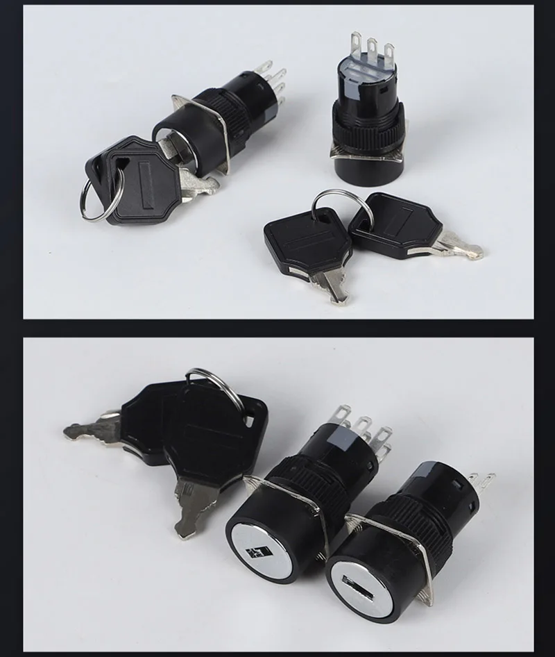 High Quality 16MM Key Switch 1NO1NC 2NO2NC Safety 2 / 3 Position Electronic Key Lock Switch
