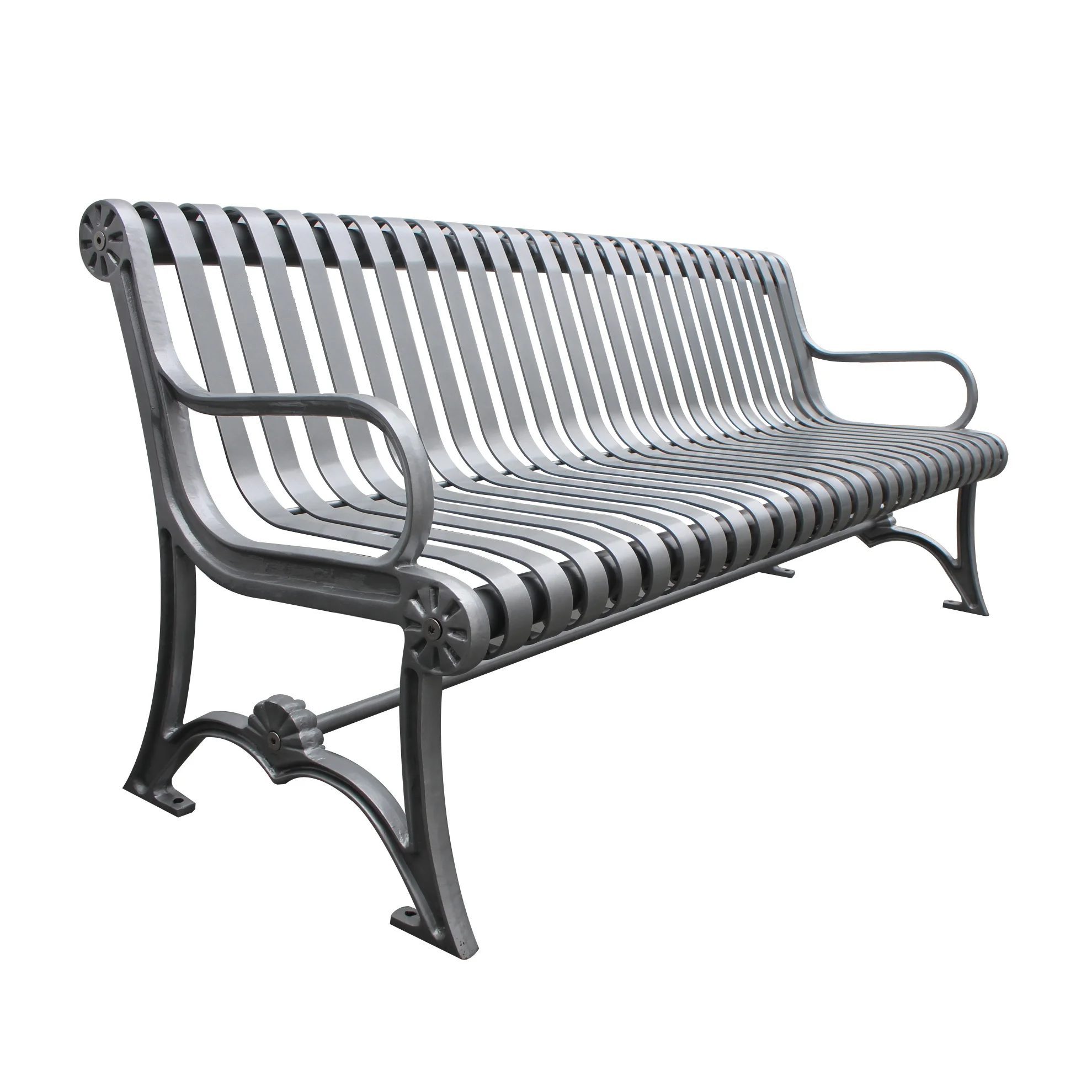 Gavin urban outdoor furniture bench cast iron and steel flat bar street furniture outdoor urban bench seat