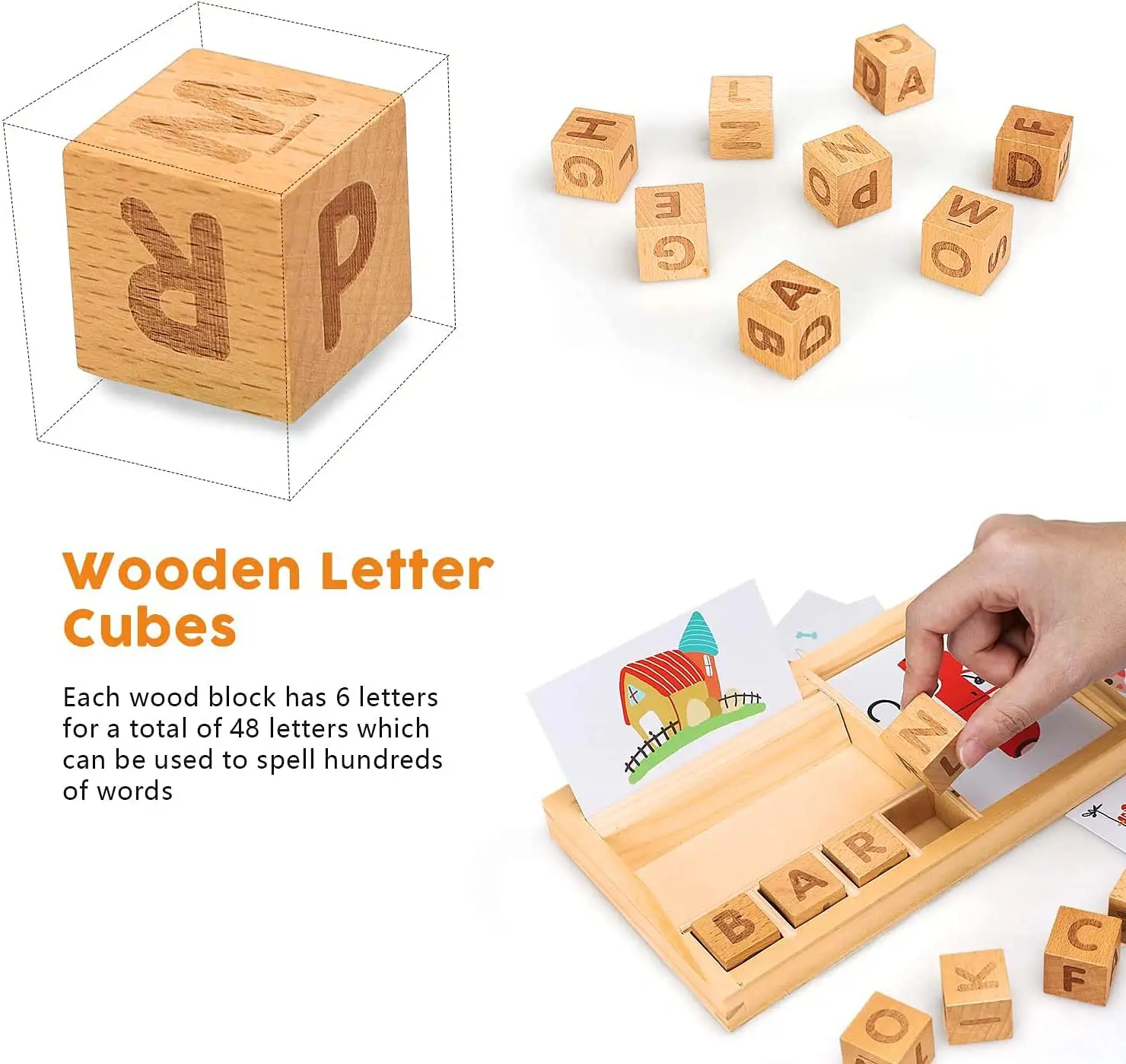 Customized Early Educational Toys Wooden Montessori Educational Spelling Words Game Learning Educational Toys Matching Letter