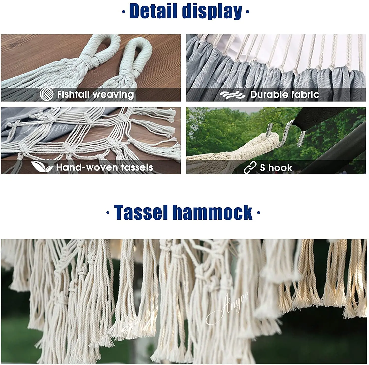 Garden Cotton Hammock Comfortable Fabric Elegant Deluxe Tassel Durable Swing Hammock