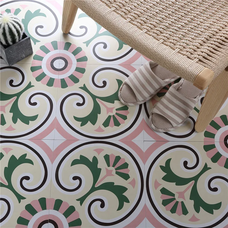 Retro pattern tile kitchen ground pink floor tiles non-slip balcony antique wall tiles