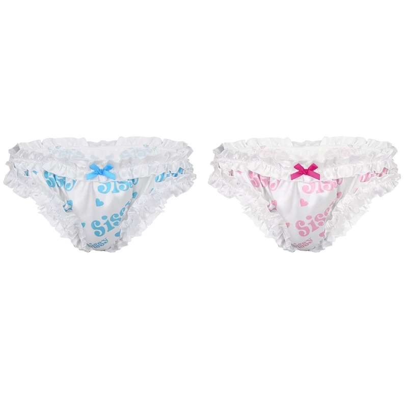 iEFiEL Mens Satin Lace Sissy Briefs Underwear Panties Lace High Cut Sissy Crossdress Ruffled Panties Lingerie