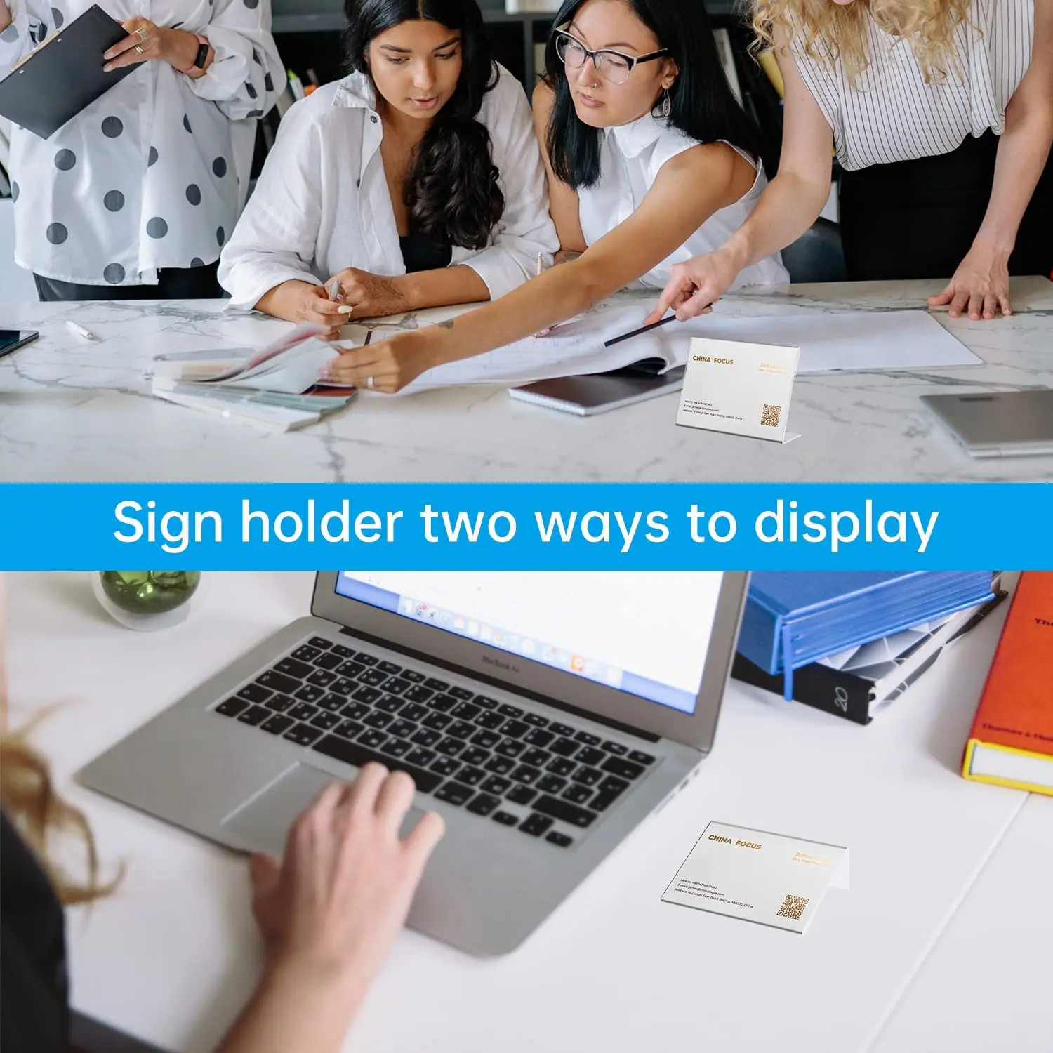 Mini Clear Acrylic Sign Display Holder With Blank Labels,Horizontal Slanted L-shape Name Card Price Card Tag Label Counter Top