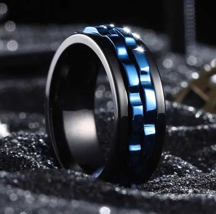 Decompression Vintage Stainless Steel Ring Waterproof Anti Anxiety Ring Gear Turning Finger Ring for Men