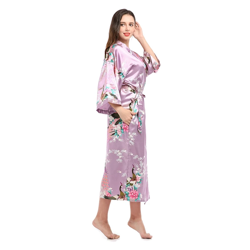 
Customized Print Satin Silk Kimono Ladies Night Gown Luxury Bath Robe Wholesale Pajamas Women Sukienka Bathrobe 