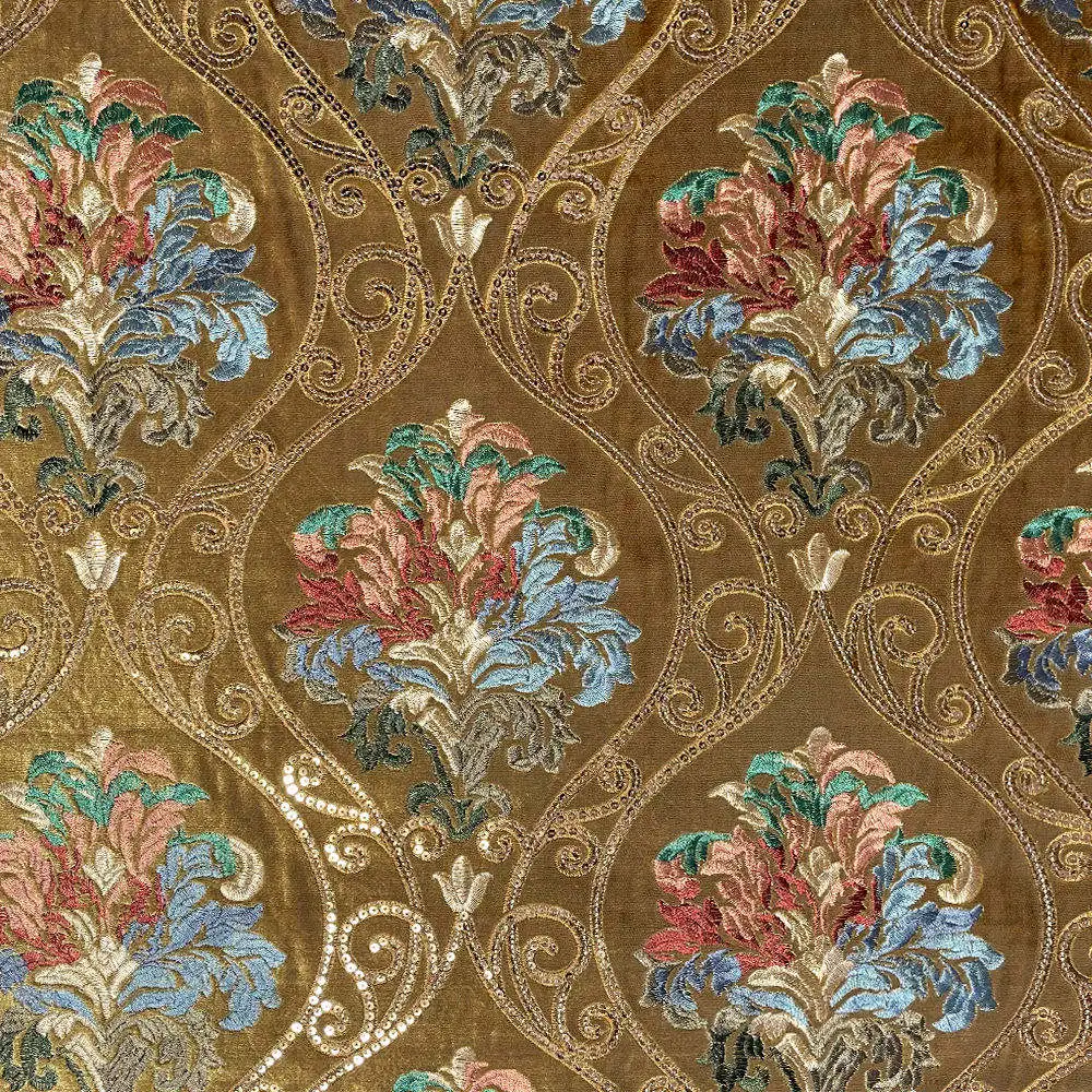 High Quality 100% Polyester Luxury Vintage Pattern Embroidery Sofa Fabric Embroidered Vintage Upholstery Fabric