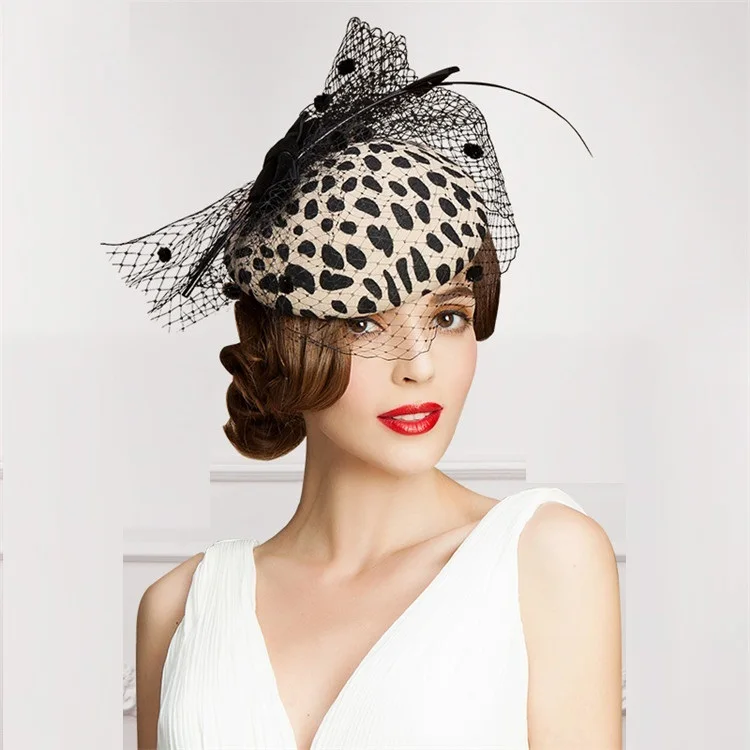 Женская элегантная британская Универсальная высококачественная модная аристократическая винтажная Шерстяная кепка для вечеринок и банкетов Женская Формальная шляпа с вуалью и перьями