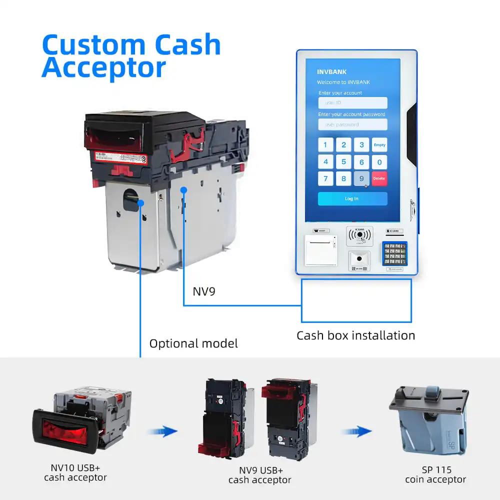 OEM 23.6 inch self service kiosk all in one pc touch screen for payment kiosk with bank cheque printer