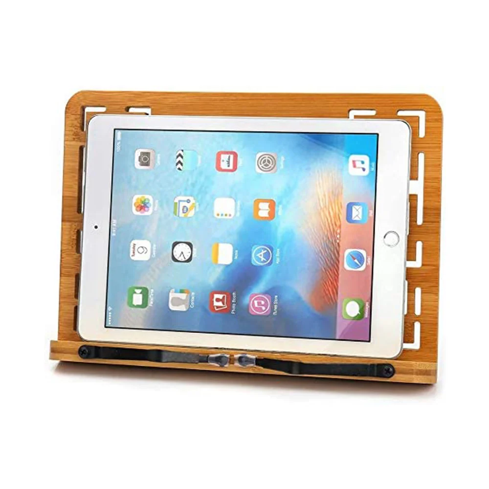 Eco-Friendly Bamboo Adjustable 6 Height Reading Book Shlef Stand Holder Kithcne Foldable BookStand Holder