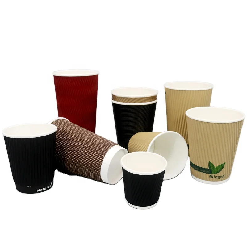 Heat insulation double corrugated paper cup disposable custom nice oem wall logo Item style coffee disposable cup for food