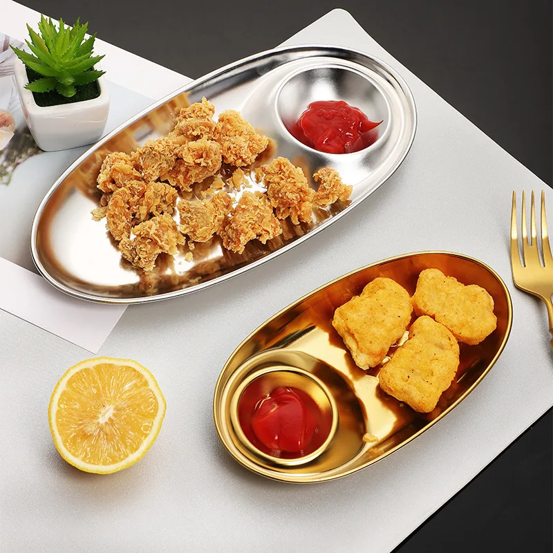 304 Stainless Steel Snack Plates Dinner Plates Camping Dishes Snack Tray  Family Party Restaurant Kitchen BBQ Metal Dinner Plate