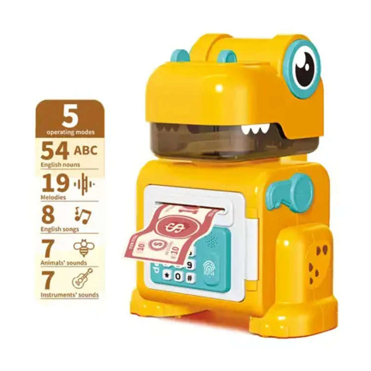 Kids dinosaur piggy bank toys fingerprint atm bank toys acousto-optic save money box with light and music