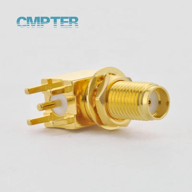 SMA female Right Angle Bulkhead PCB Mount connector, DC to 6GHz