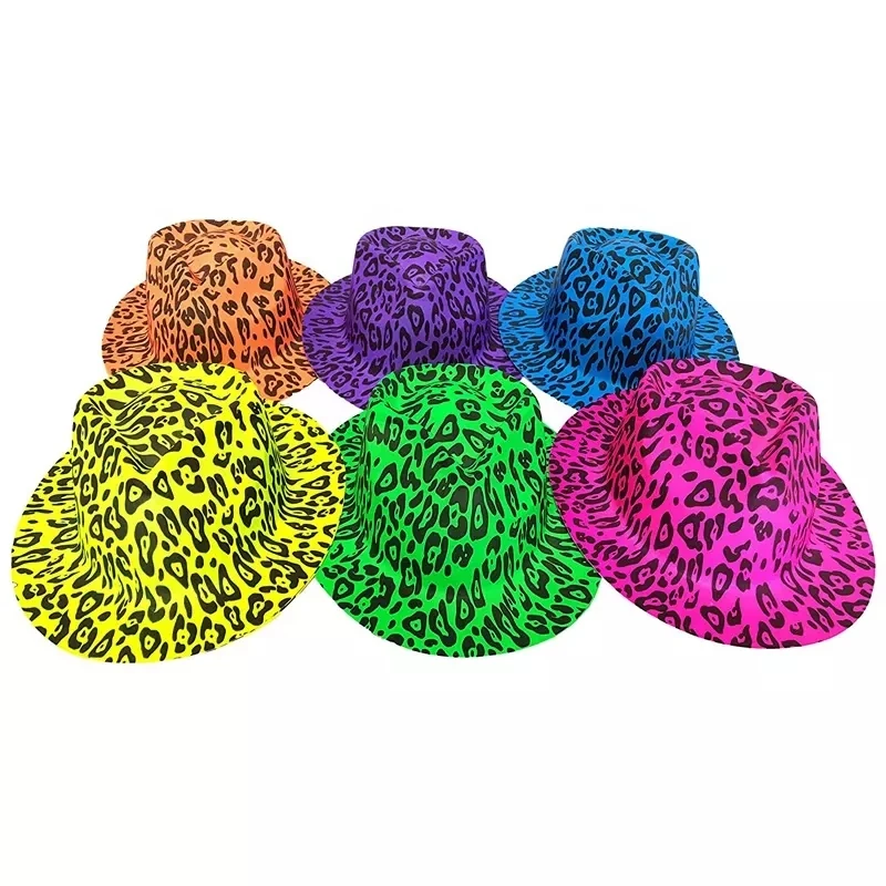 Wholesale Metallic Colors Assorted Plastic Fedora Neon Pink Bucket Pattern Iridescent Zebra stripe Party Toy Hard Hats