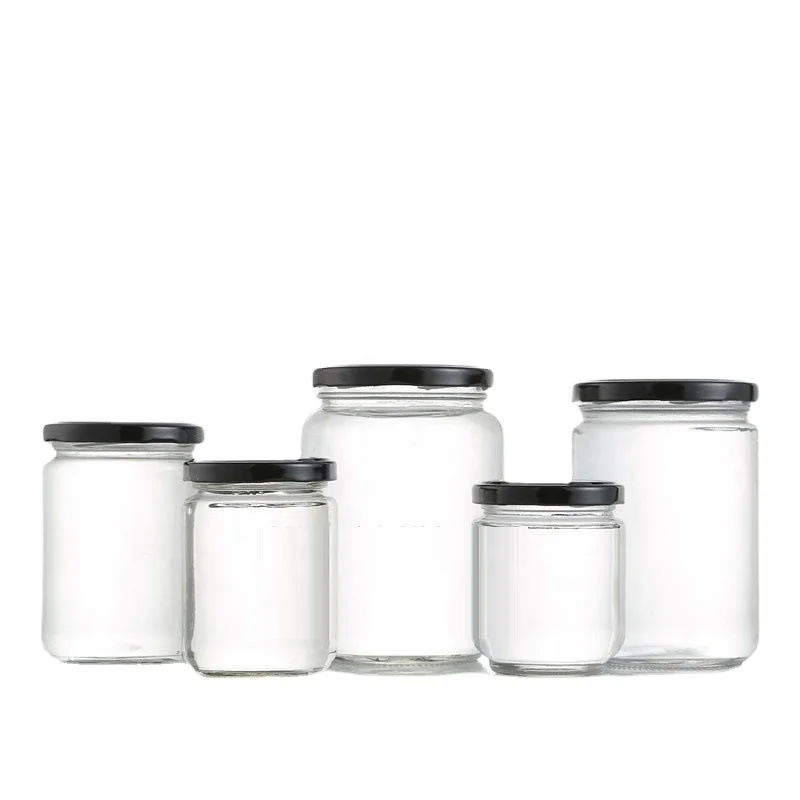100ml 120ml 180ml 280ml 380ml 500ml Metal Screw Lids Honey Jam Jars Round Glass Vegetable Souce Jars
