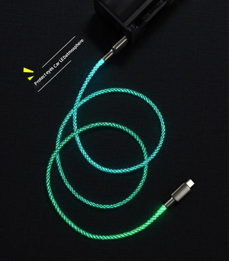 New Rgb 5a Colorful Gradual Ziny Alloy Changing Data Cord Usb Type C Led Light Glow Multicolor Gradient 66w Fast Charge Cable