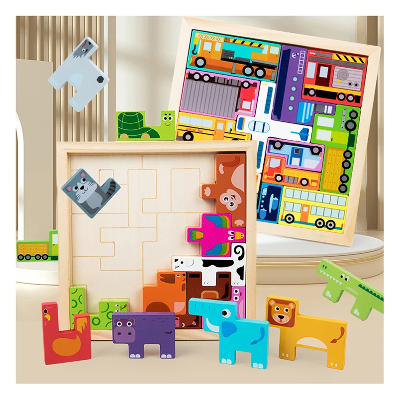 Montessori Wooden Toddler Puzzle Toy for Age 3 4 5 6 7 Years Animal Puzzle Board Multi-Play Stacked High Blocks Educational Toys