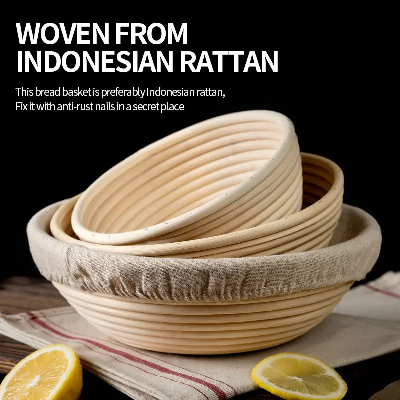Custom Wholesale Banneton 9 Inch Proof Basket Premium Round Natural Rattan Bread Proofing Basket