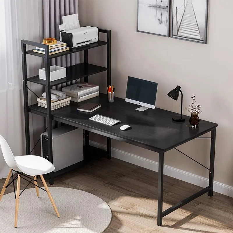 Black Frame H Style steel student computer desk table with bookshelf home office