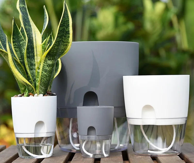 Deepbang Wholesale Planters Indoor Plants Automatic Self Watering Plant Pots Round Shape Planter Transparent Garden Flower Pots