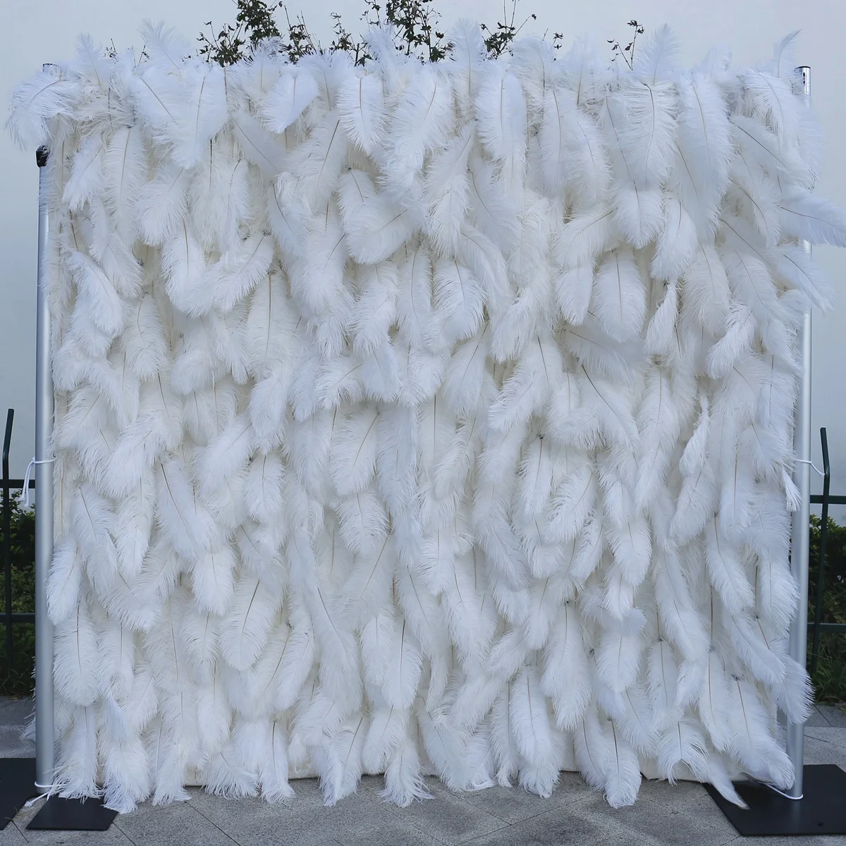 White feather wall background wall with cloth  Wedding outdoor ostrich feather decorative background flower wall