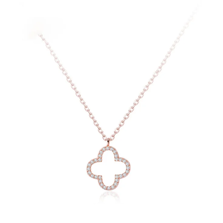  Lucky Four Leaf Clover Necklace Fashion Hollow Diamond Temperament Clavicle Chain Female S925