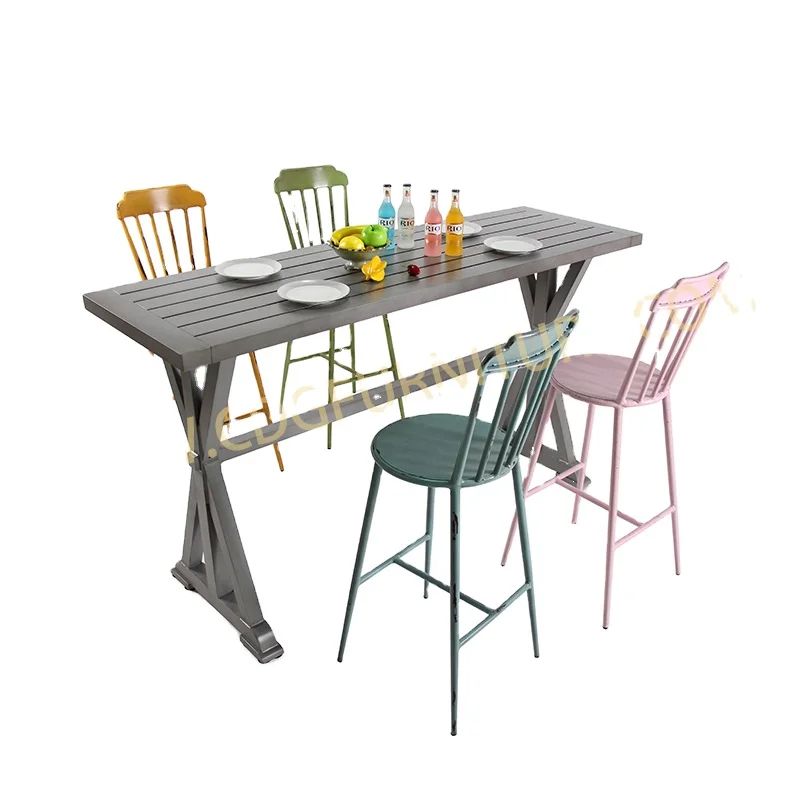Emotional Aluminum Pub Cafe Restaurant High Table Modern Design French Aluminium Bar Stools Table And Chair For Club Bar Furnitu