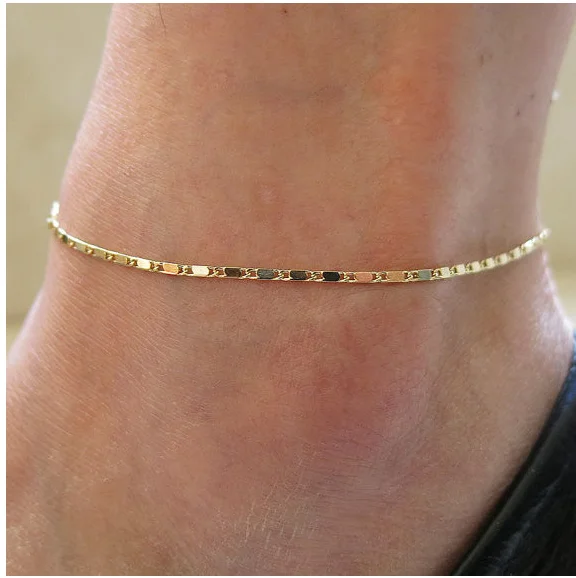 Simple Thin Silver Gold Chain Color Anklet Women Small Ankle Bracelet Barefoot Sandal Beach Foot Jewelry