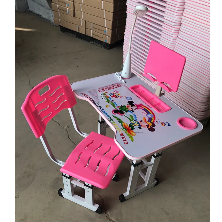 hot sell wholesale rubber wood plastic kids study desk with chair for primary school
