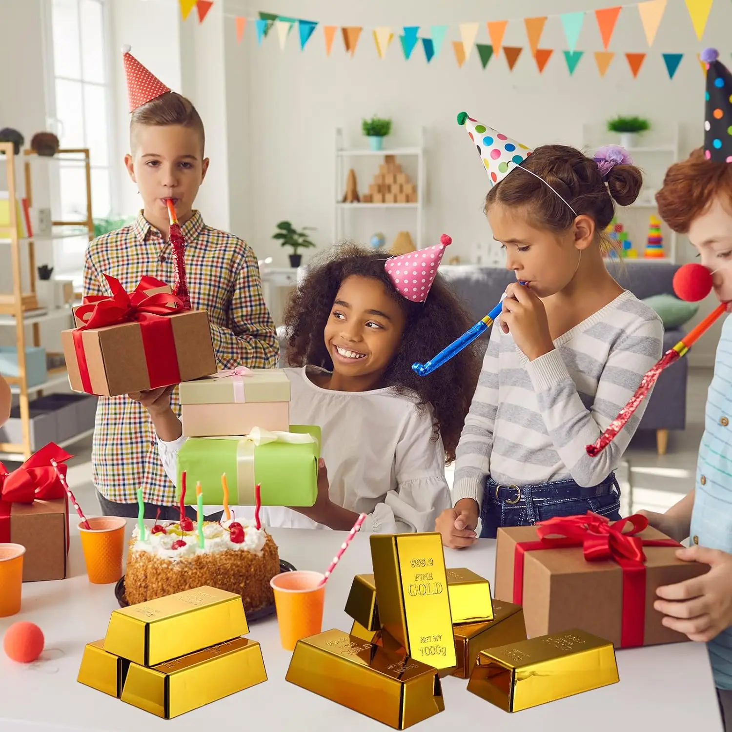 24k Gold Plated Customized Plastic Bar Us Dollar Banknote Coins For Game Fake Gold Coin Playing Prop Money Gold Simulator