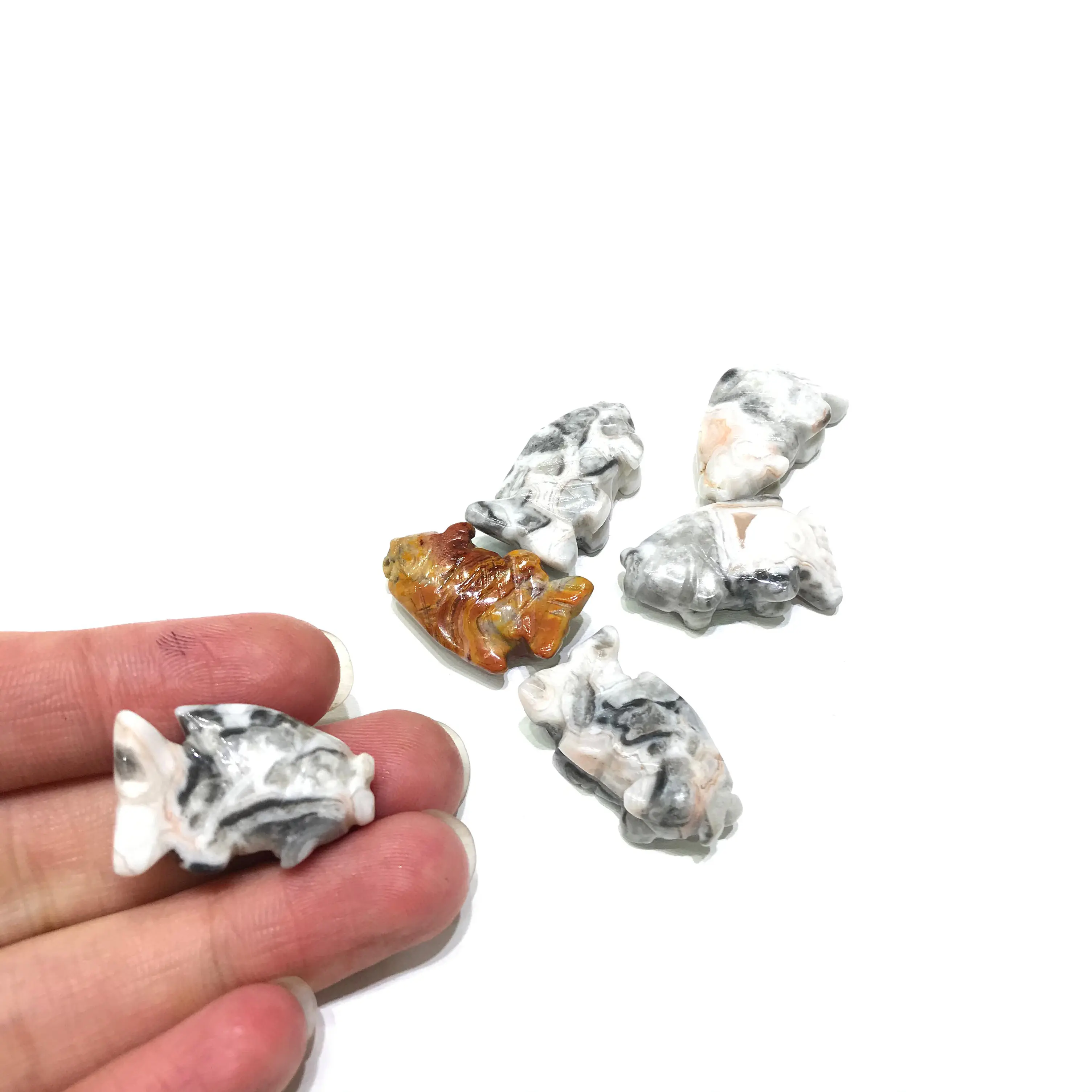 New Natural High Quality Small Pink White Crazy Lace Agate Crystal Fish For sale Decoration Pendant