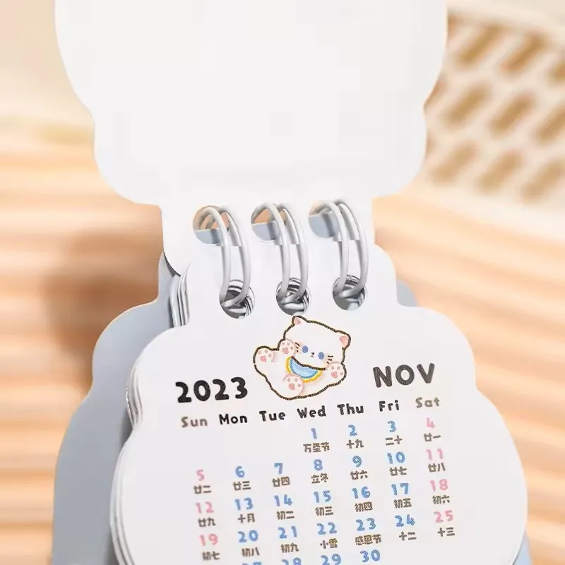 Custom 2024 Table Calendar Cute Cat Mini Calendar Kawaii Portable Pocket Student Record Daily Plan Calendar 6 Styles