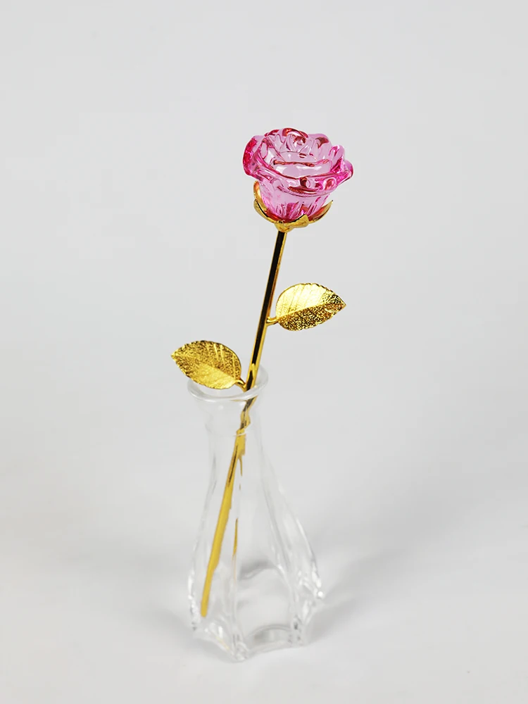 Hot Selling Amazon Clear Low Moq Wholesale Custom Crystal Pink Rose Flower Crystal