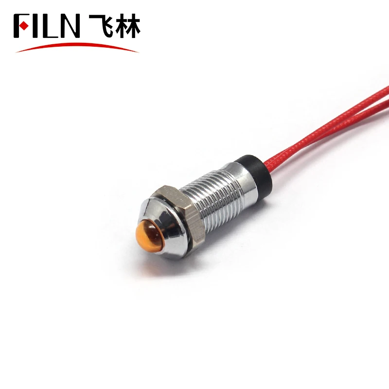 CE metal 8mm led indicator  24v 120v 220v pilot light red 12v led signal light with 20 cm cable