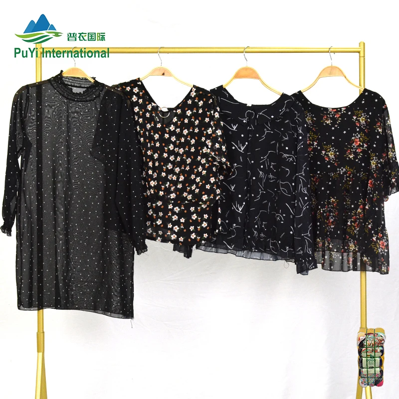 Женская шифоновая блузка с принтом шелковая рубашка Корейская б/у одежда тюки для одежды 2022 кг
