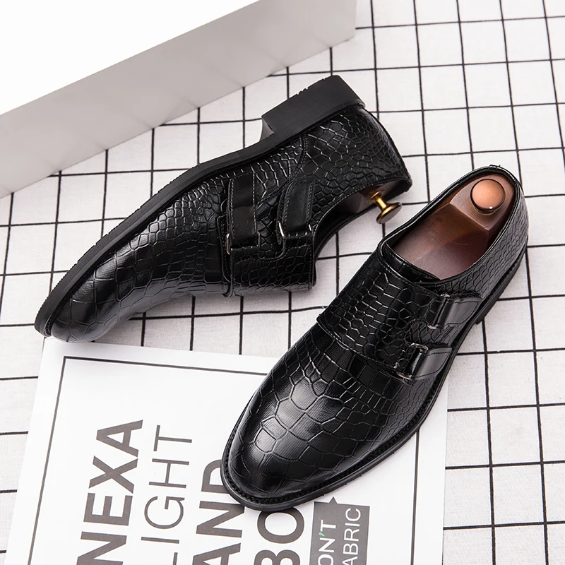 Men Oxford High Heel Loafers Casual Business Wedding Leather Dress Black Formal Shoes Slip-On