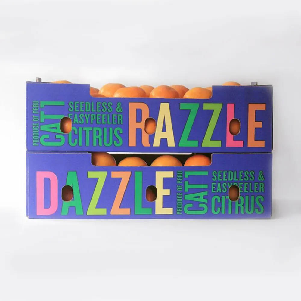 Customized Logo Printed Orange Lemon Retail Box Paper Packaging Corrugated Cardboard Fruit Tray