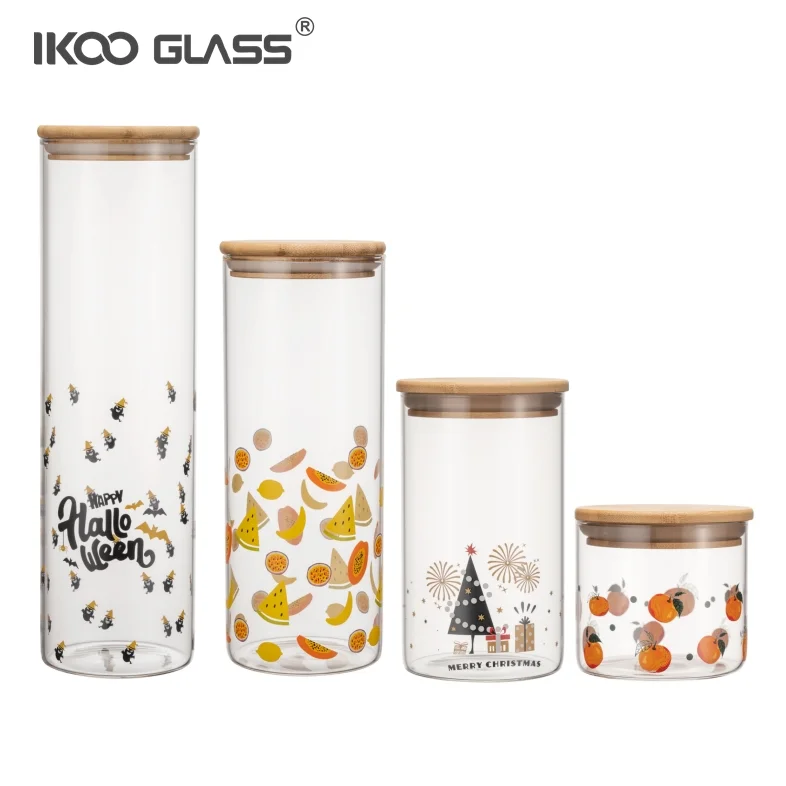 IKOO wide mouth food glass jar food storage container with bamboo lid for coffee, flour, sugar, candy, cookie, spice