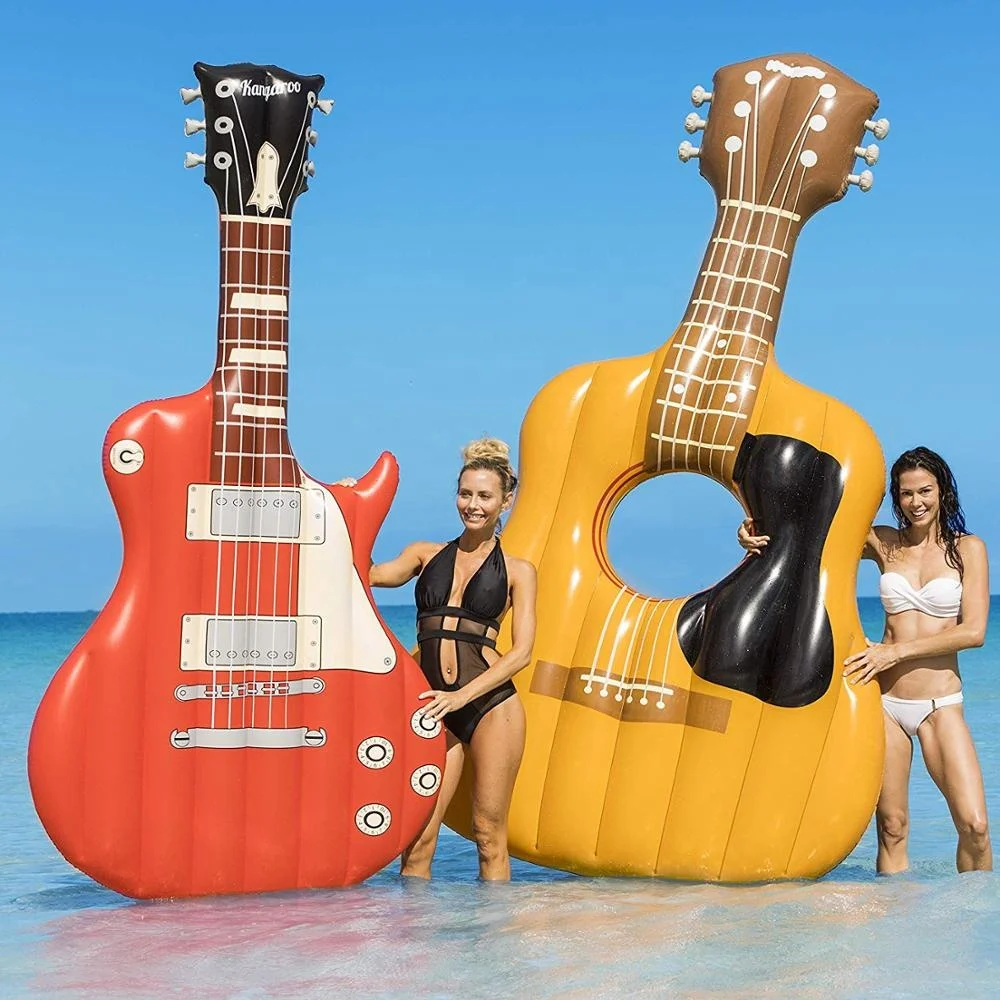 Customized inflatable guitar style floating mattress pool beach inflatable floating bed relaxing lounge
