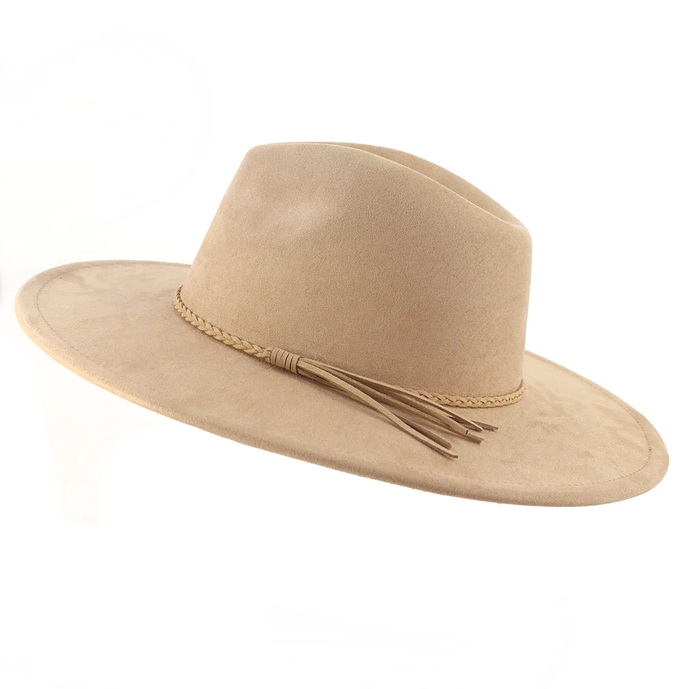 2024 New Hot Sale Wholesale Wide Brim Pork Pie Big Fedora Hat Suede Heart Top Fedora Felt Hats for Man and Women