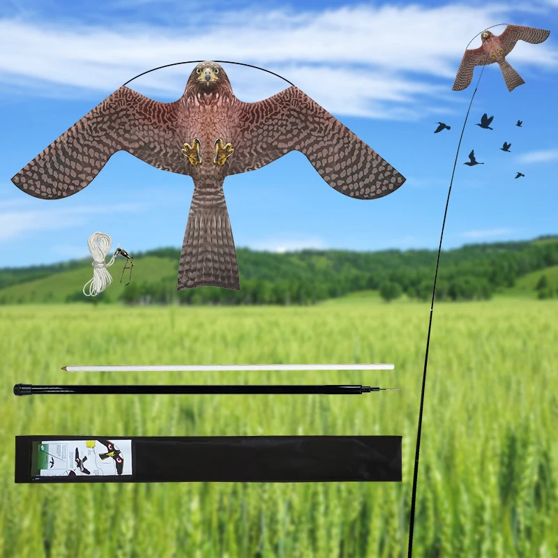 Wholesale 3d Black folding Hawk Kite Bird Scarer Flying Eagle Folding Kite With Telescoping Pole